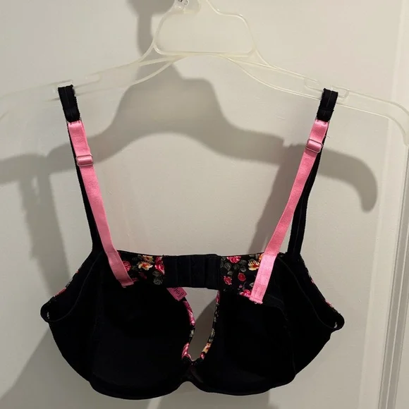 Betsey Johnson Black Bra with Pink Floral Design - Picture 3 of 5